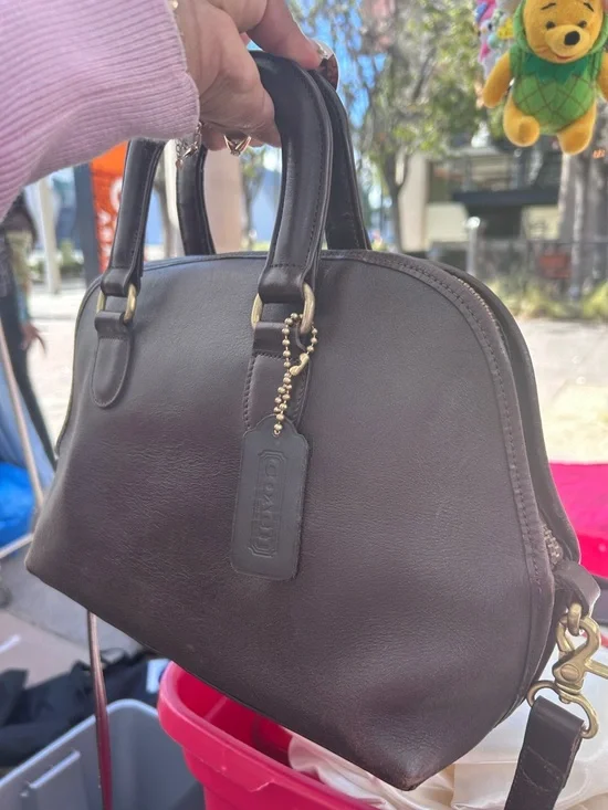 Coach Dark Brown Satchel with Gold Charm Chain - Picture 3 of 7